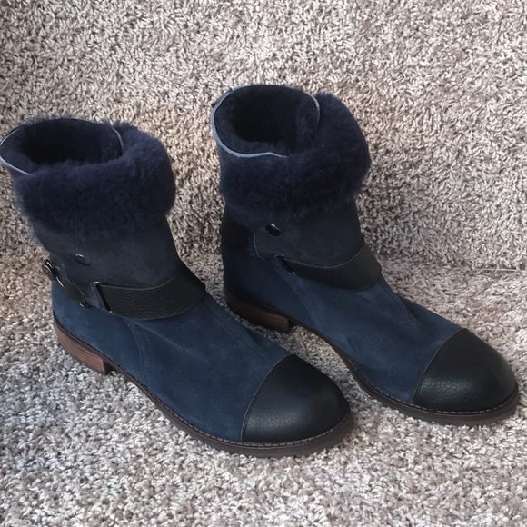 Matt Bernson Women’s Navy Blue Tundra Shearling Lined Moto Mid Boot size 8.5 - Picture 2 of 16